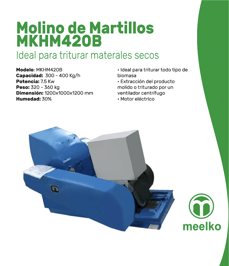 Imagen del producto Molino Triturador de Biomasa Eléctrico MKH420B, hasta 500 kg/h - Meelko