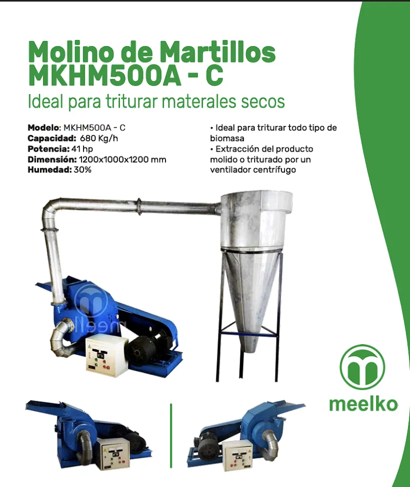 Imagen del producto Molino Triturador Diésel MKH500A-C, hasta 680 kg/h - Meelko